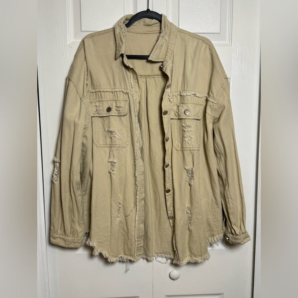 Distressed Tan Denim Jacket - Picture 2 of 11